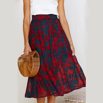 

Spring Summer 2020 New Fashion Printed Dot Pocket Women Skirt Elegant Mid-calf Pleated Ladies Skirt Women Clothes CDR1415
