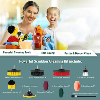

Drill Brush Set, Extend Long Attachment, Scrub Pads, Sponge, Power Scrubber Cleaning Kit for Grout, Tile, Carpet, Sink, Bathtub,