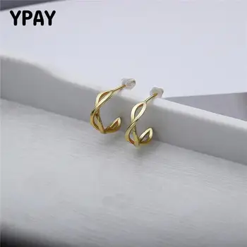 

YPAY 100% 925 Sterling Silver Small Infinity Design Stud Earrings For Women Girls Gold Plated Cute Fine Jewelry Gifts YME238