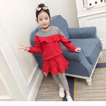 

2019 Fashion Childrens Clothes Spring And Autumn Girls Clothing Sets Fashion Long Sleeve Round collar+Skirt Pants 2pcs Suit Kids