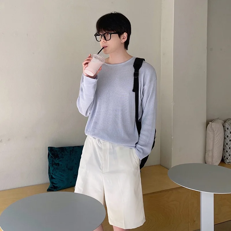 

2021 long-sleeved T-shirt men's autumn new solid color loose all-match bottoming shirt fashion personality inner round neck top