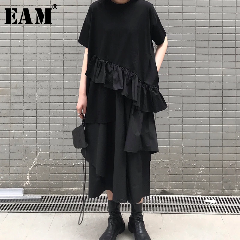 

[EAM] Wide Leg Pants Two Piece Suit New Round Neck Long Sleeve Black Loose Fit Women Fashion Tide Spring Autumn 2019 JX292