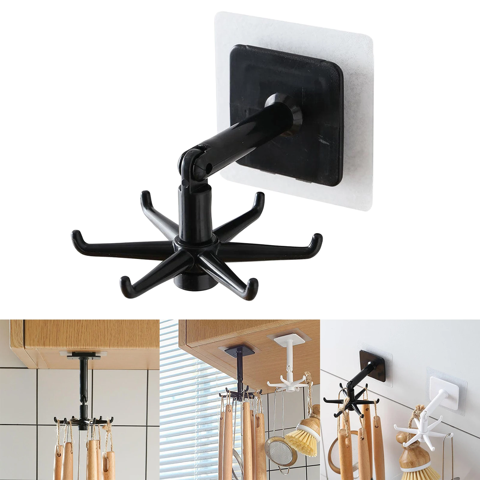 1pc Kitchen Utensil Hanging Rack Organiser Wall Mounted ABS Plastic Hook Hanger