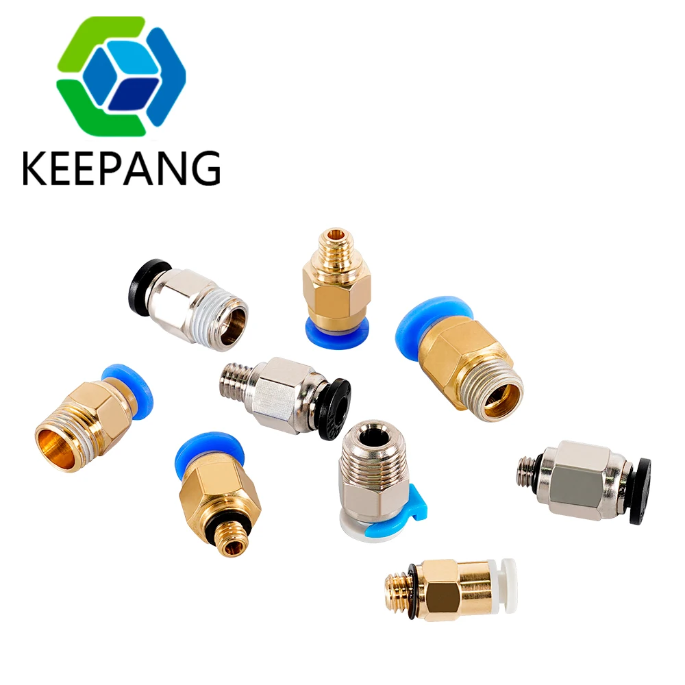 3D 프린터 부품 용 10pcs 공압 커넥터 bowden Quick Jointer 커플러 1.75/3mm 파이프 pc4 m6 m10 피팅 PTFE 튜브 2/4mm