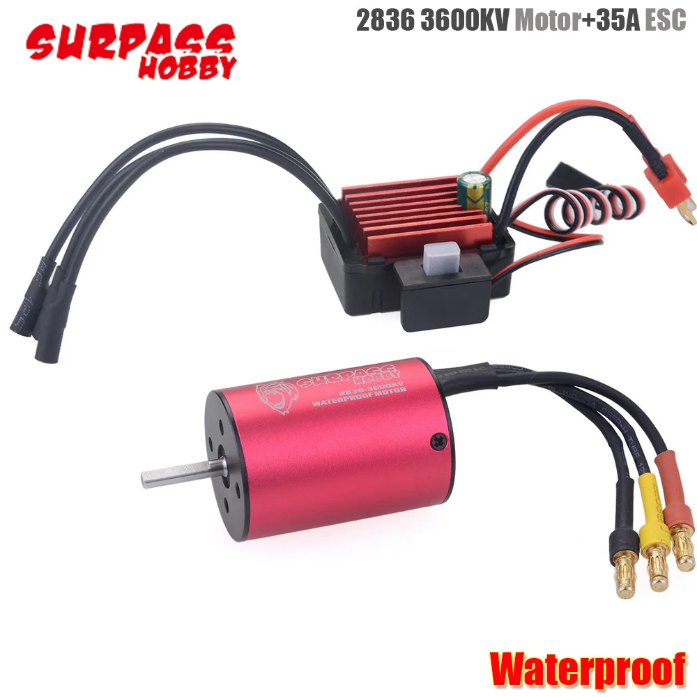 

Hot Surpass Hobby 2838 3600KV Waterproof Brushless Motor+35A Waterproof Brushless Speed Controller 2S-3S ESC For 1/16 RC Car