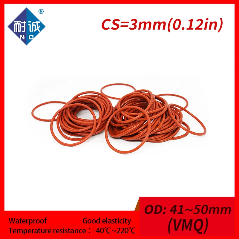 Силиконовый каучук oring Red VMQ CS 2 шт./лот 3 мм наружный диаметр 41/42/43/45/48/50 прокладка из