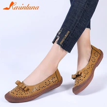 KARINLUNA/брендовые Новые водонепроницаемые Мокасины женские летние лоферы на плоской подошве; коллекция года; женская обувь из натуральной кожи на плоской подошве с вышивкой и бантом