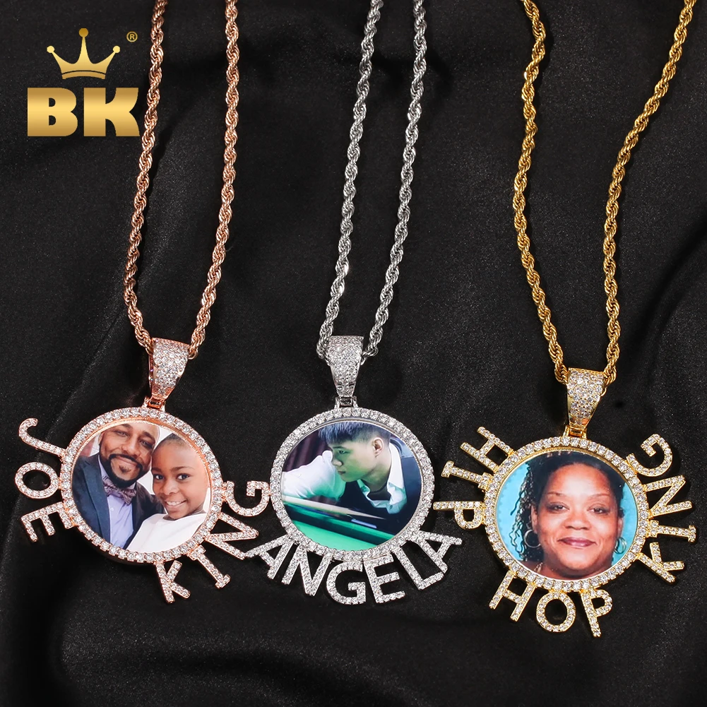 The Bling King New Round Photo Pendant With Name Special Team Memory Gift DIY Rose Gold Copper Family Jewelry Punk Style jewelry gift box separate purchase does not ship if you need special packaging please leave a message to customer service