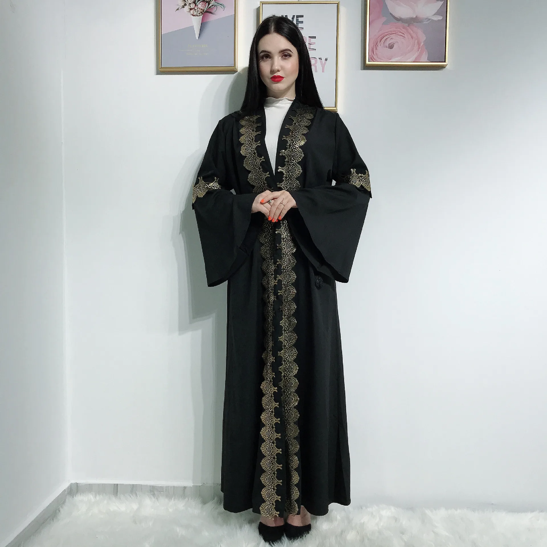 Elegnat мусульманский абайя печати Макси платье кардиган длинный халат кимоно Рамадан ИД мусульманская молитва одежда служения