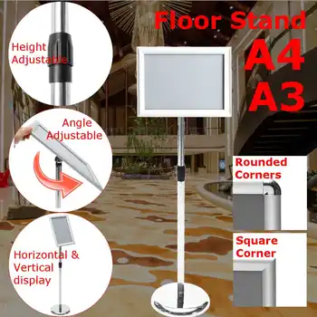

Stainless Steel A4 A3 Poster Stand Metal Floor Stand Poster Display Photo frame price label sign Billboard Promotions Supermark