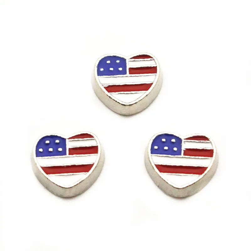 10pcs/lot USA national flag Charms heart Floating for Memory charms pendant Lockets DIY Jewelry | Украшения и аксессуары
