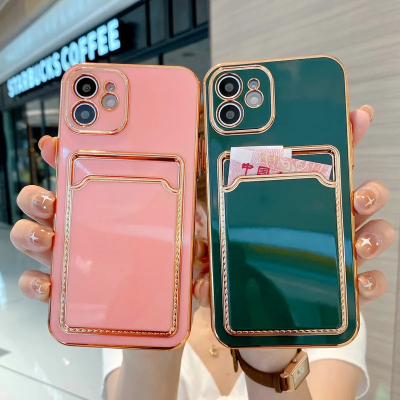 Card Holder Electroplated phone case For iphone 11 11Pro 12 Pro Max X XR XS Max SE2020 7 8 Plus Shell Case back Cover