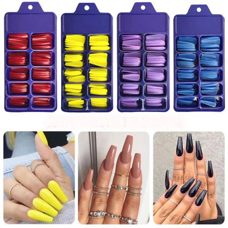 100Pcs Candy Color Long Ballerina False Nail Tips Full Cover Matte Acrylic Fake Nails Tip DIY Beauty Manicure Extension Tools fake nails false nails nail tips false nail tips