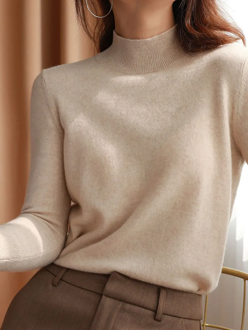 Basic Loose soft solid color turtleneck Sweater Pullover Women Casual Long Sleeve...