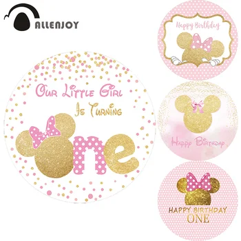 

Allenjoy Princess Round Backdrop Mini Mouse Dots Happy Birthday Circle Photozone Banner Baby Shower Girl Event Party Background