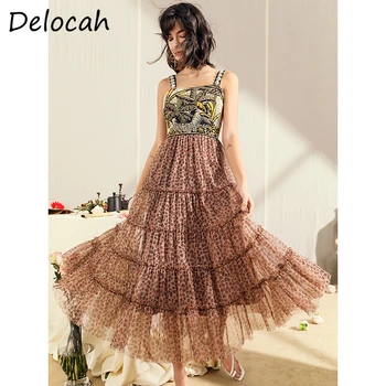 

Delocah Summer Boho Sexy Spaghetti Strap Ladies Dress Gorgeous Crystal Leopard Printed Beach Holiday Dresses Mesh Midi vestidos