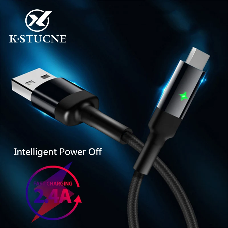 

USB Type C Cable Quick Charger Cord LED 2.4A Smart Power Off Microusb Cable For iPhone Samsung S9 Type-C Micro Usb Phone Cables