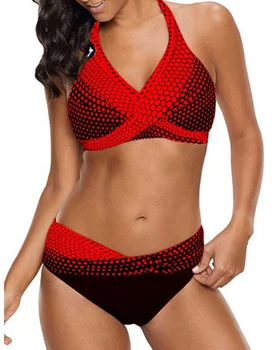 

Women Bikini Set Sexy Dot Print Halter Neck Two Piece Female Swimsuit Fashion Plus Size Push Up Beachwear Swimsuit Bathing Suit