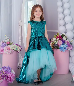 

High Quality Tulle Flower Girl Dress for Special Occasion with Sequins Sleeveless Backless Custom Made Kids Pageant Gowns Longo