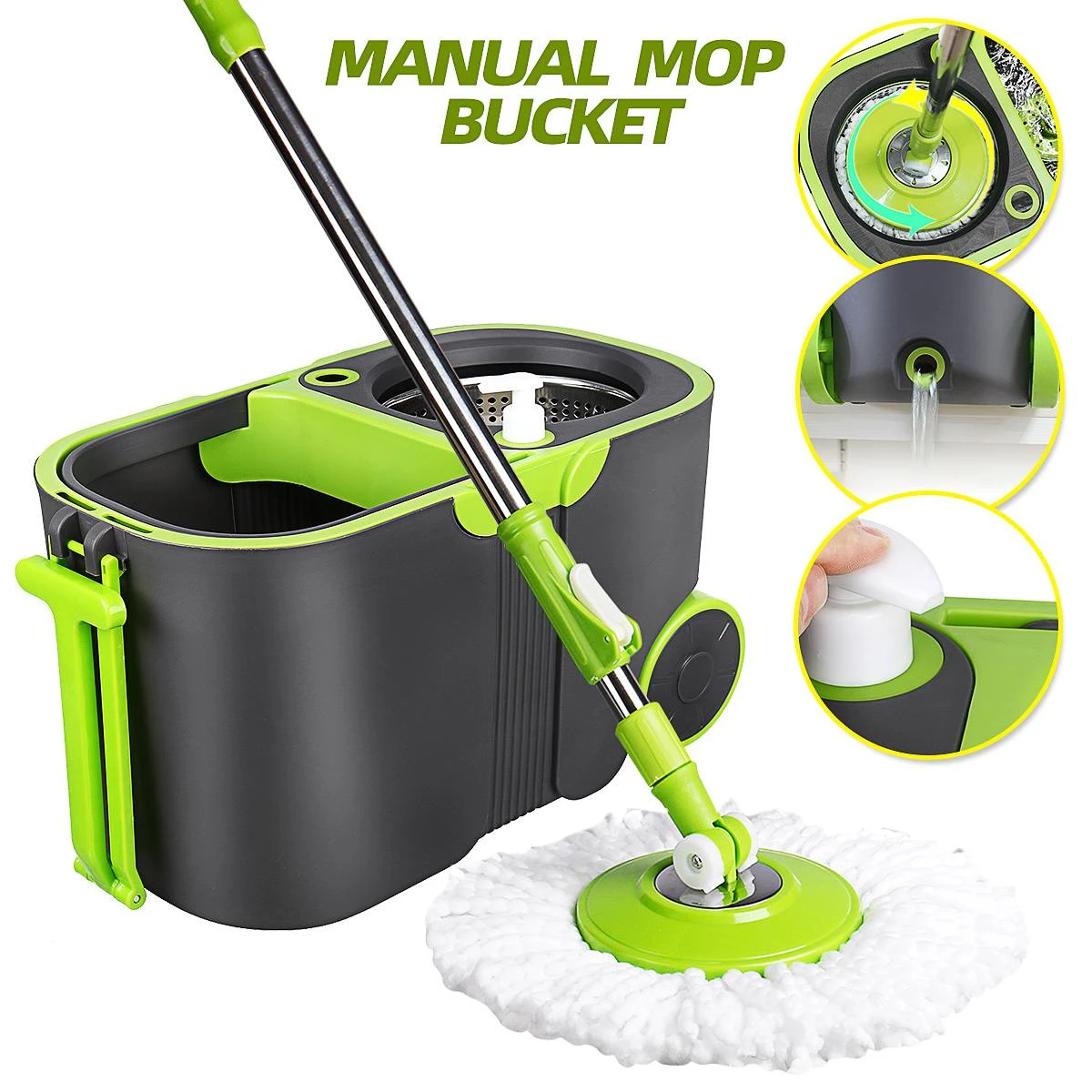 360 Degree Spin Mop Microfibre Mop Head Bucket Hygienic Floors Cars Windows