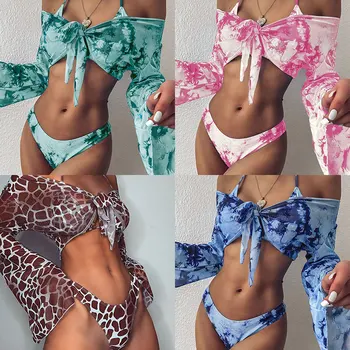 

3 Piece Swimsuit Leopard Maillot De Bain Femme Tie Dye Bikini Set 2020 Biquini Push Up Bathing Suits Swimwear Women Monokini