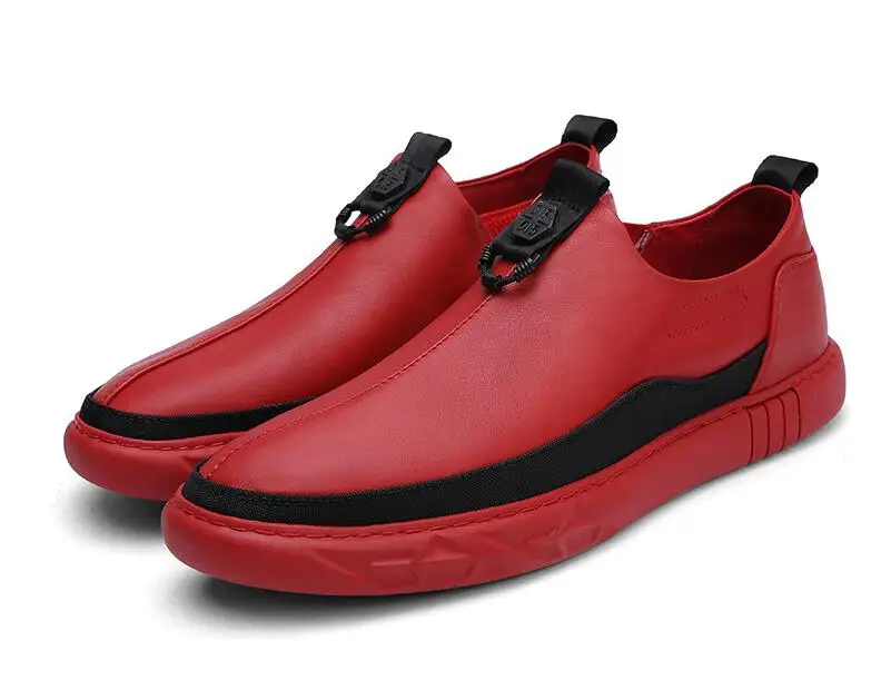 Г., Весенняя новая стильная модная мужская повседневная кожаная обувь без шнуровки трендовая обувь лоферы, мужская кожаная обувь на плоской подошве - Цвет: Красный