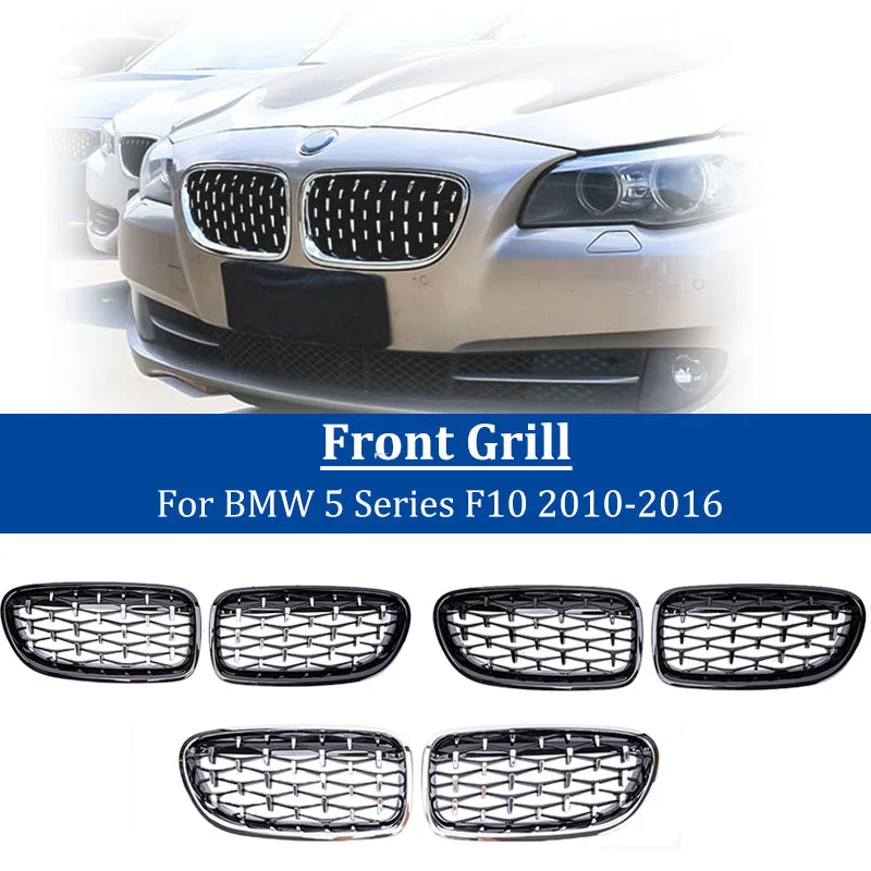 Fit For BMW F10 F18 10-16 Front Kindey Grille Grill Carbon Fiber Glossy Black 