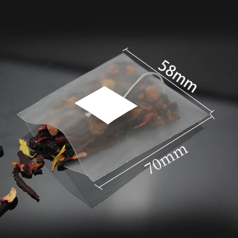 1000pcs/Lot Nylon Pyramid Tea Bags Filters Transparent Empty With White Tag