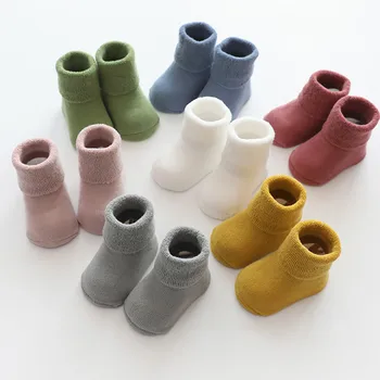 

Autumn Winter Lovely Baby Cotton Socks Newborn Infant Boys Girls Thicken Solid Socks Kids Cute Floor toddler anti slip socks