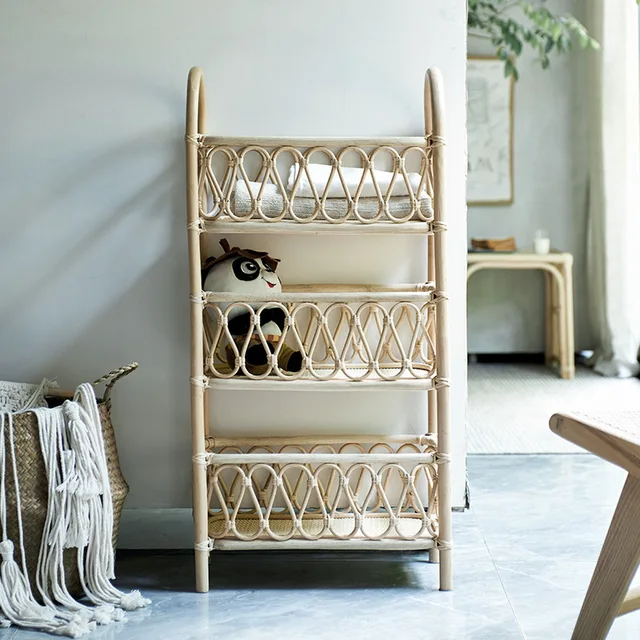 Simple and modern style rattan floor multi-layer storage rack