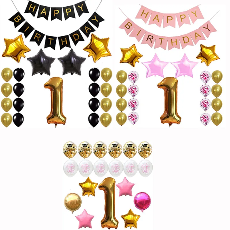 

22pcs 1st Birthday Party Decorations Baby Shower 1 Year Old Happy Birthday Foil Balloon Banner for First Birthday Party Supplies