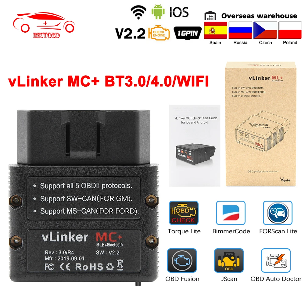 Vgate vLinker MC + OBD 2 OBD2 сканер ELM327 беспроводной Wi-Fi для bshimcode FORScan Android/IOS PK OBDLINK ELM 327 в 1 5 |