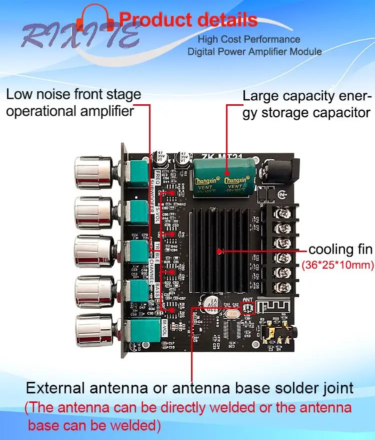 ZK-MT21 TPA3116 2.1 Channel Bluetooth 5.0 Subwoofer Amplifier Board 50WX2+100W Power Audio Stereo Amplifier Board Bass AMP AUX