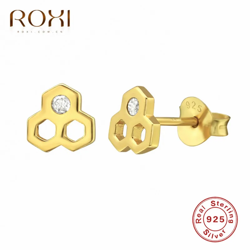 ROXI новые маленькие 925 пробы серебряные серьги для женщин девушек милые соты корейские сережки-шпильки ювелирные изделия для ушей в виде животных