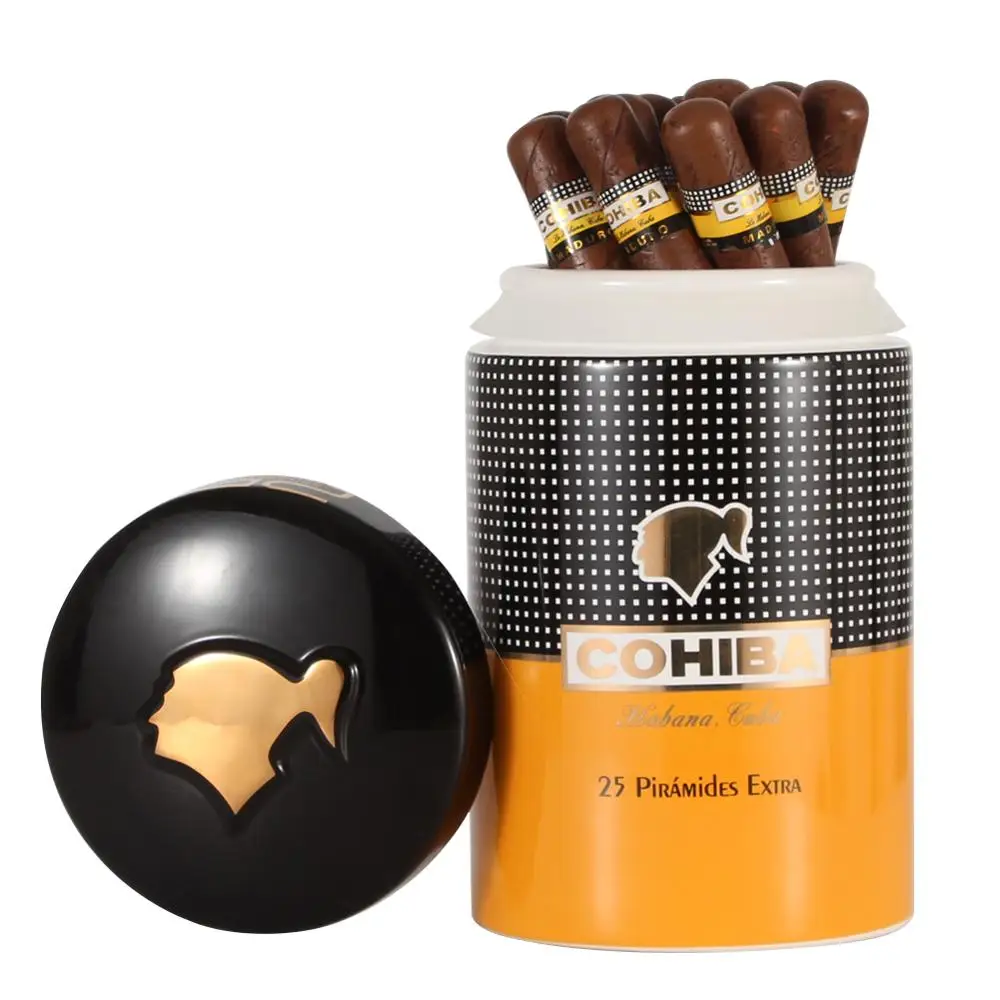 COHIBA керамический чехол для сигар, роскошная коробка для сигар, аксессуары для сигар, большой круглый хьюмидор для кубинских сигар W/Подарочная коробка