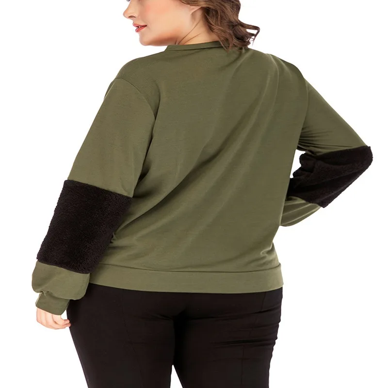 Осенняя женская футболка большого размера 4XL 5XL 6XL 7XL 8XL сшивание с длинными рукавами круглый вырез пуловер рубашка Топ бюст 135 см