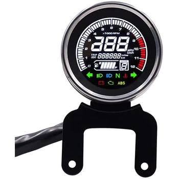 

12V LCD Motorcycle Digital Tachometer Odometer 12000 RPM Speedometer Oil Temperature Fuel Gauge Sunlight Visible LED Backlight S