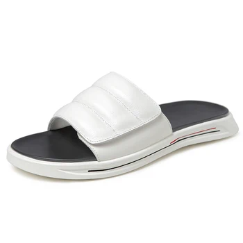 

Genuine Leather Men's Slippers Business Casual Men Sandals Summer white Cowhide Micro-elastic Lightweight Non-slip Men Shoes