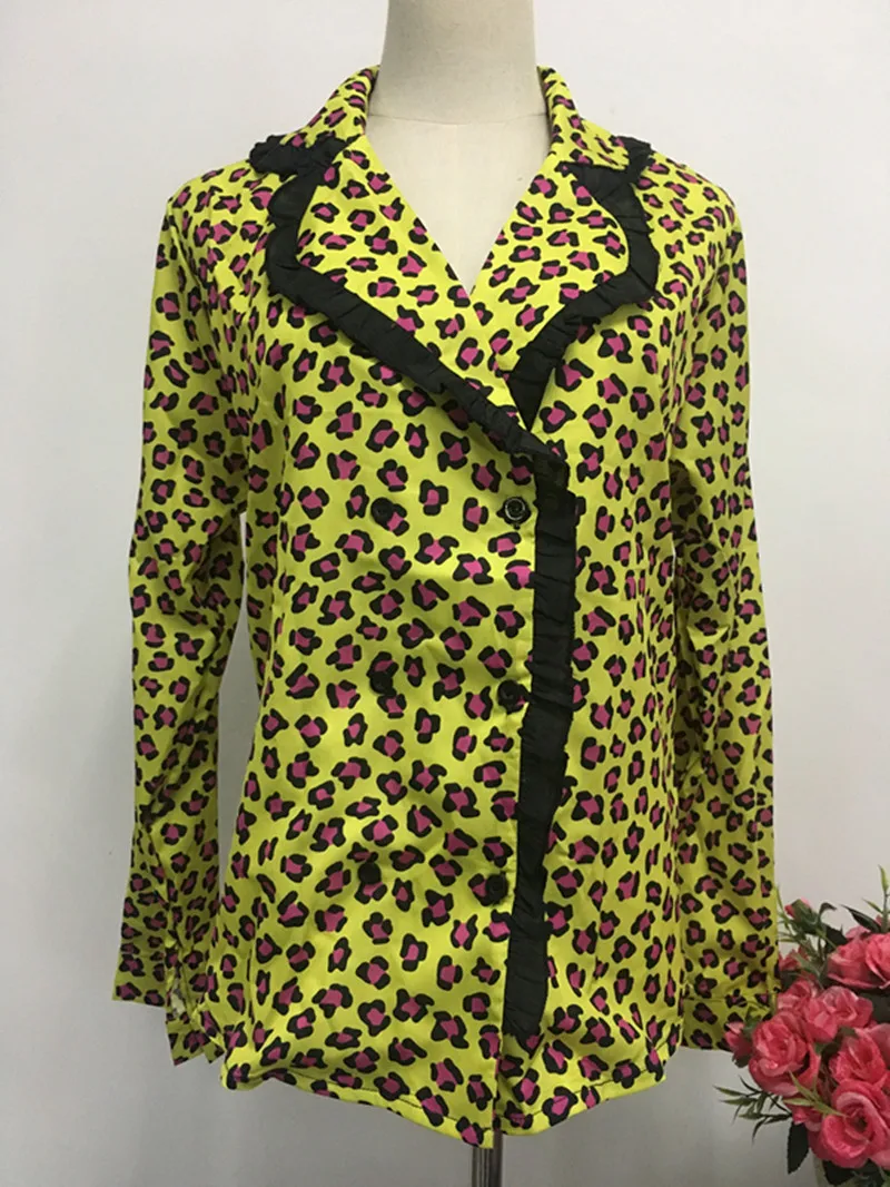RUGOD Chic Leopard Shirt Корейская модная одежда Женщины Блузки с длинным рукавом отложным