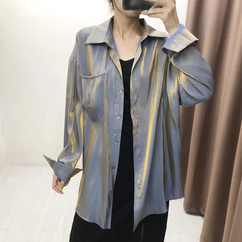 Blouses Woman 2019 Lapel Single Pocket Discoloration Shirt Women Blouse Women Modis Camisa Femenina Womens Tops and Blouses