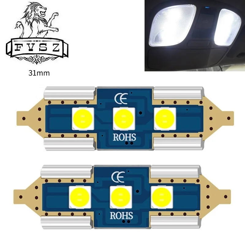 2 шт. Festoon 31mm светодиодный 3 SMD 6500k автомобильные лампы для чтения 3030 белый