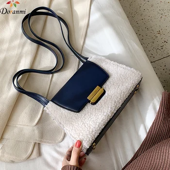 

DORANMI Winter Women's Handbag Bags 2019 Lambswool Shoulder Bag Female Crossbody Messenger Patchwork Bolsos Mujer BG388