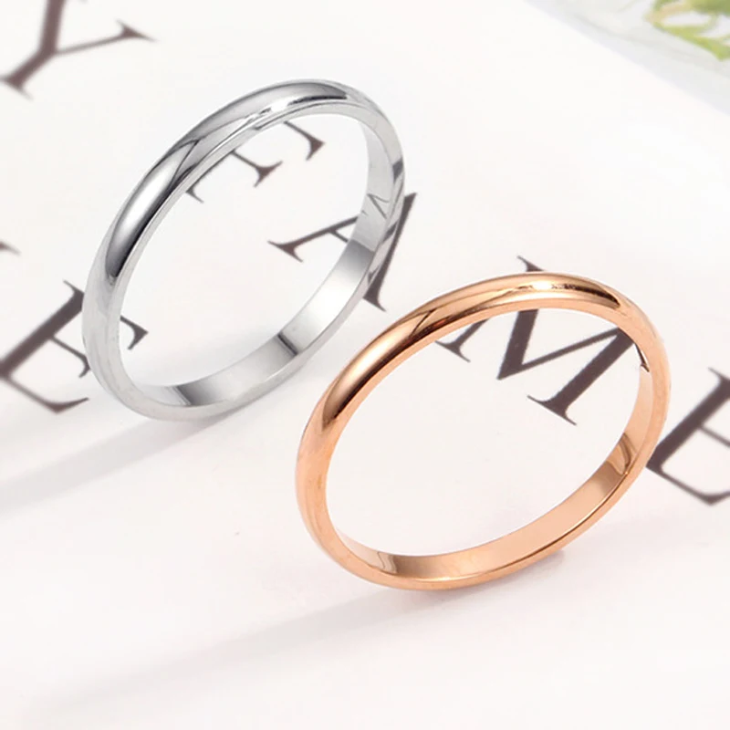 2mm Thin Rings Stainless Steel Black Rose Gold Silver Color Minimalist Ring Women Jewelry Men Love Gift Size 3 To 10 Finger Rings Fashion Rings Fashion Ring Stainless Steel Rings Metal Rings