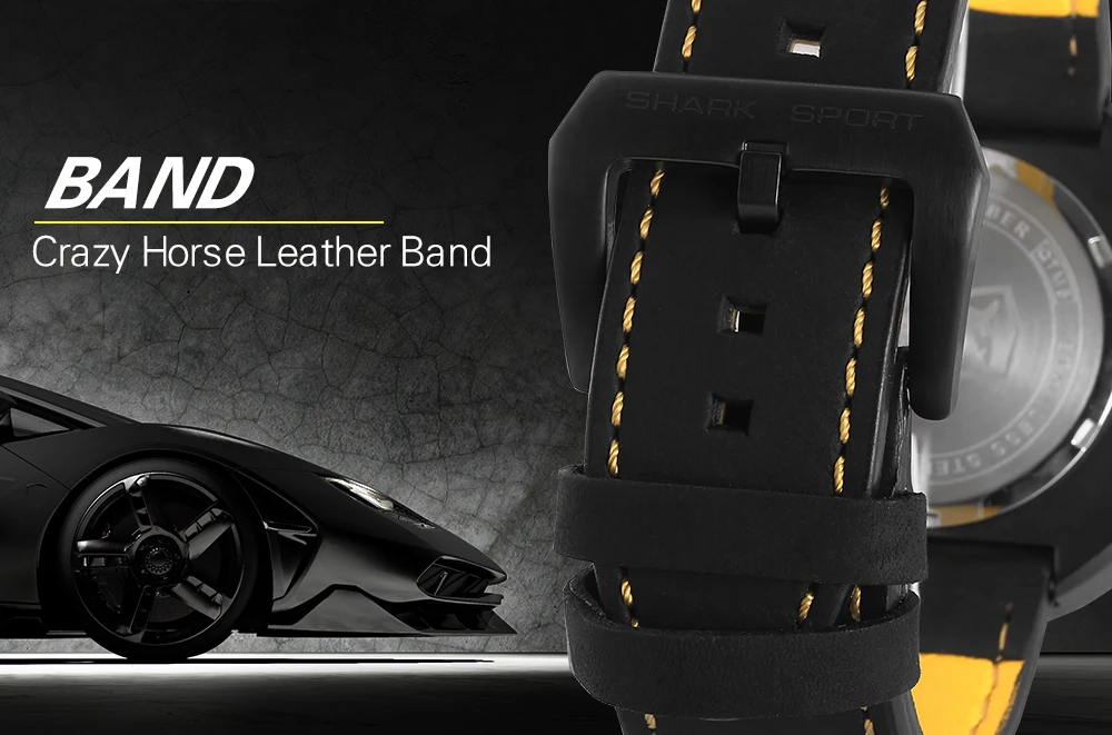 Bonnethead акула спортивные часы желтый для мужчин Relogio Masculino повернуть контраст Crazy Horse кожа наручные креативные часы/SH423