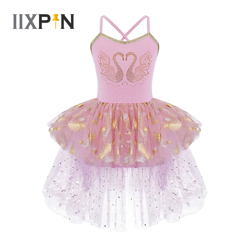

Kids Girls Swan Ballet Tutu Dress Sleeveless Crisscross Straps Back Ballet Dance Leotard Dress Stage Performance Dance Costume
