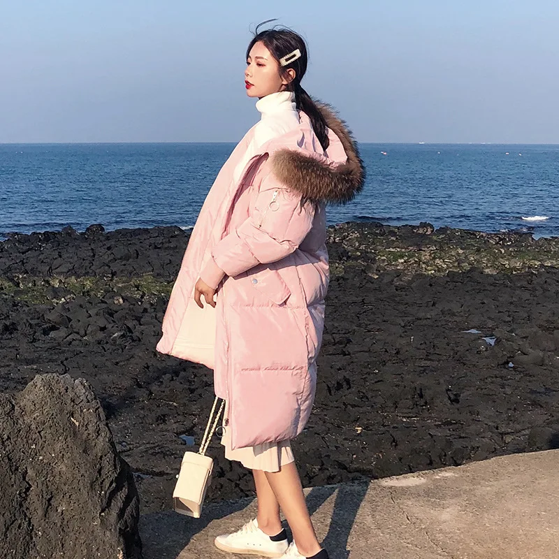 

Korean-style Large Fur Collar WOMEN'S down Jacket Long Thick over-the-Knee Coat Dongdaemun Cool Pocket 2017 Winter New Style