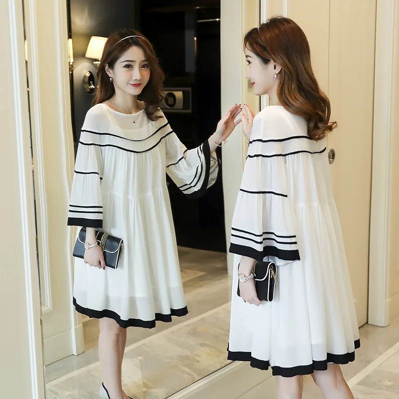 

Maternity Clothes 2019 Spring And Autumn New Style Flounced Ninth Sleeve Crew Neck Loose-Fit Bell Sleeve Maternity Dress