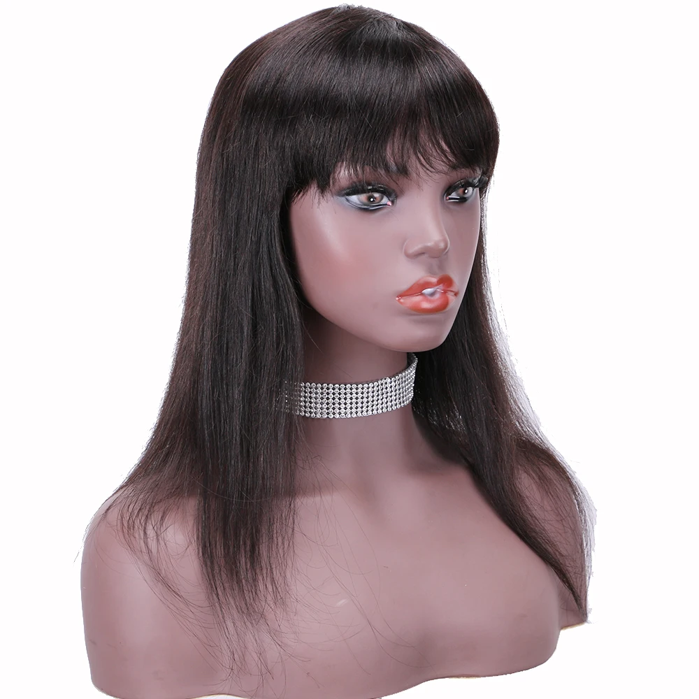 Fringe Wig Human Hair Extensions Straight Thick Bang Brazilian Straight Human Hair wig 180% density remy natural color 8-30inch