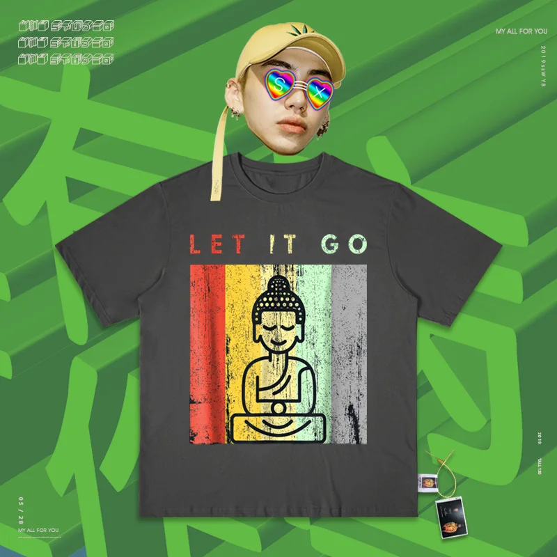 Cec High Street Do используется Oldschool Sakyamuni сидеть в медитации Красочные мультфильм рисунок короткий рукав Футболка для мужчин и женщин