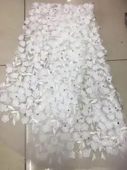 

Hot selling African 3d lace fabric applique high quality white beaded Nigerian french tulle mesh laces 2019 for wedding party